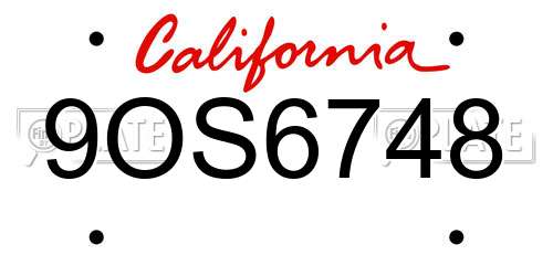 9OS6748 California License Plate