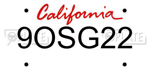 9OSG22 California License Plate
