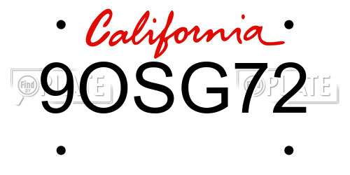 9OSG72 California License Plate
