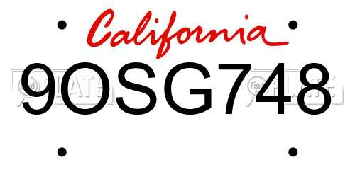 9OSG748 California License Plate