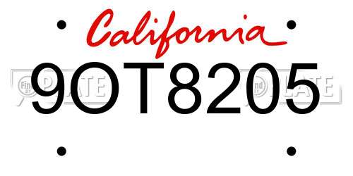 9OT8205 California License Plate