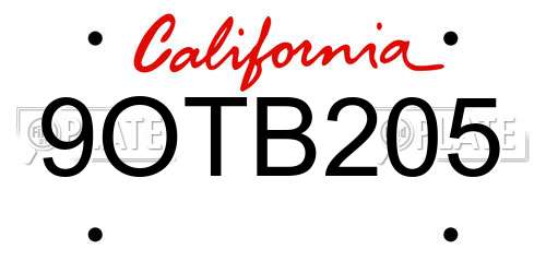 9OTB205 California License Plate