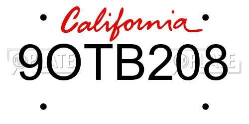 9OTB208 California License Plate