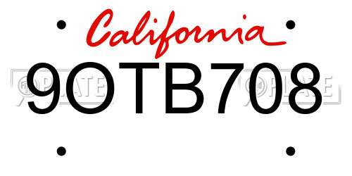 9OTB708 California License Plate