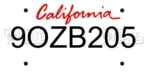 9OZB205 California License Plate
