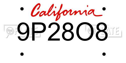 9P28O8 California License Plate