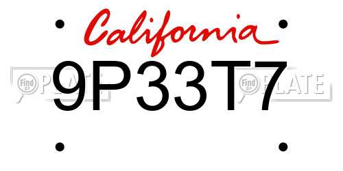 9P33T7 California License Plate