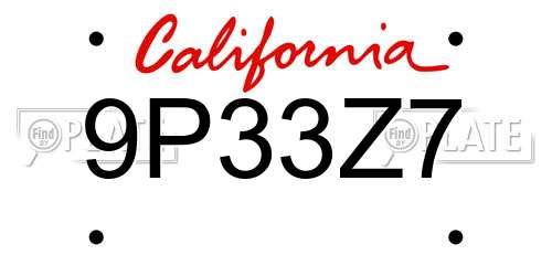 9P33Z7 California License Plate