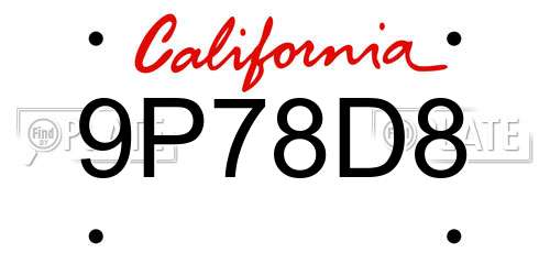 9P78D8 California License Plate