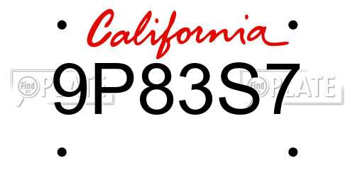 9P83S7 California License Plate