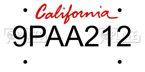 9PAA212 California License Plate