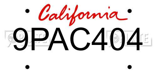 9PAC404 California License Plate