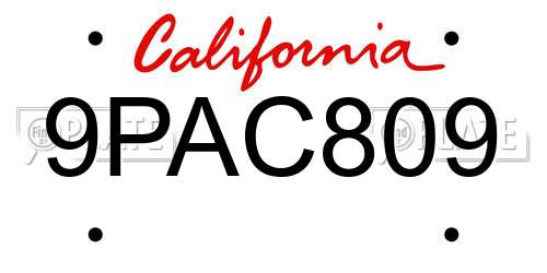 9PAC809 California License Plate