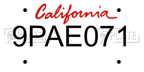 9PAE071 California License Plate