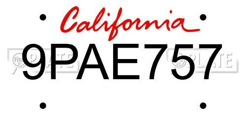 9PAE757 California License Plate