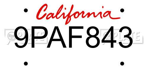 9PAF843 California License Plate