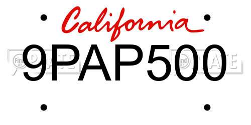 9PAP500 California License Plate