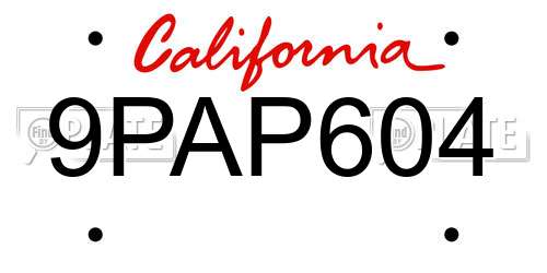 9PAP604 California License Plate