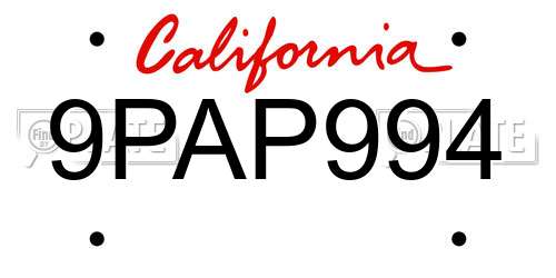 9PAP994 California License Plate