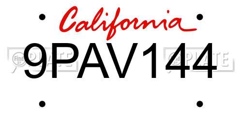 9PAV144 California License Plate
