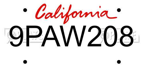 9PAW208 California License Plate