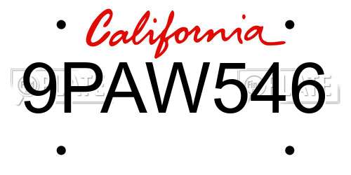 9PAW546 California License Plate