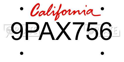 9PAX756 California License Plate