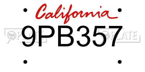 9PB357 California License Plate