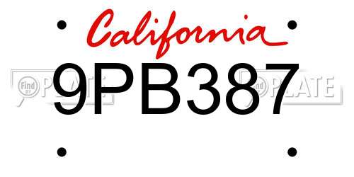 9PB387 California License Plate