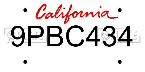 9PBC434 California License Plate