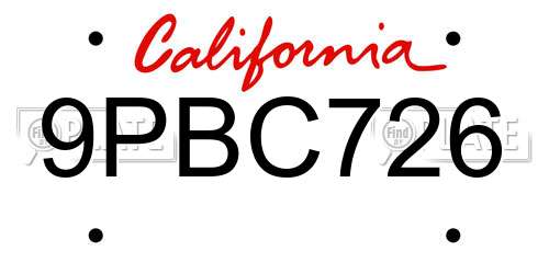9PBC726 California License Plate
