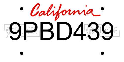 9PBD439 California License Plate