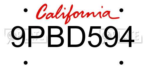 9PBD594 California License Plate