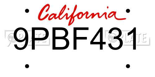 9PBF431 California License Plate