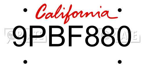 9PBF880 California License Plate