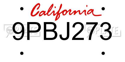 9PBJ273 California License Plate