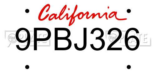 9PBJ326 California License Plate