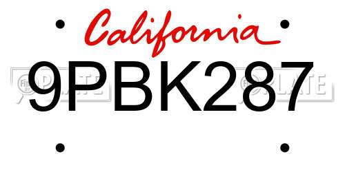 9PBK287 California License Plate
