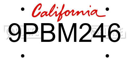 9PBM246 California License Plate