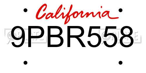 9PBR558 California License Plate
