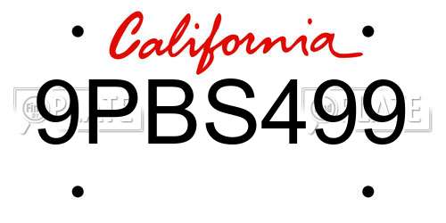 9PBS499 California License Plate