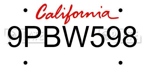 9PBW598 California License Plate