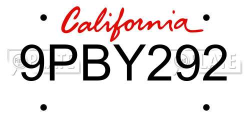 9PBY292 California License Plate
