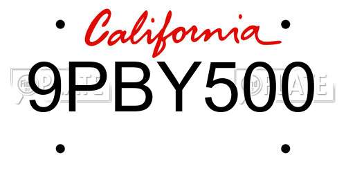 9PBY500 California License Plate