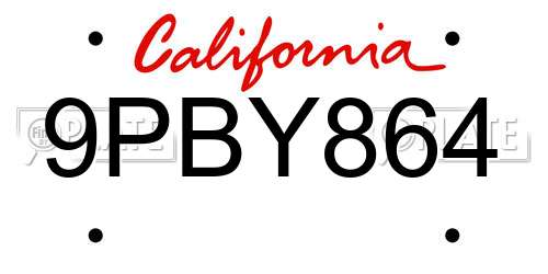 9PBY864 California License Plate