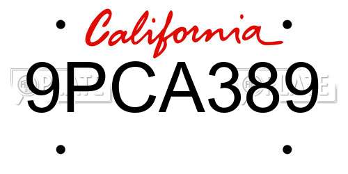 9PCA389 California License Plate