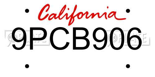 9PCB906 California License Plate
