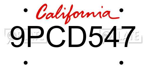 9PCD547 California License Plate
