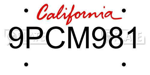 9PCM981 California License Plate