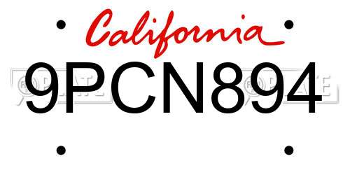 9PCN894 California License Plate